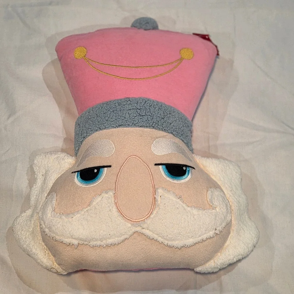 Holiday Pillow Nutcracker Head Unisex OS Pink Excellent Plush Embroidered Decor